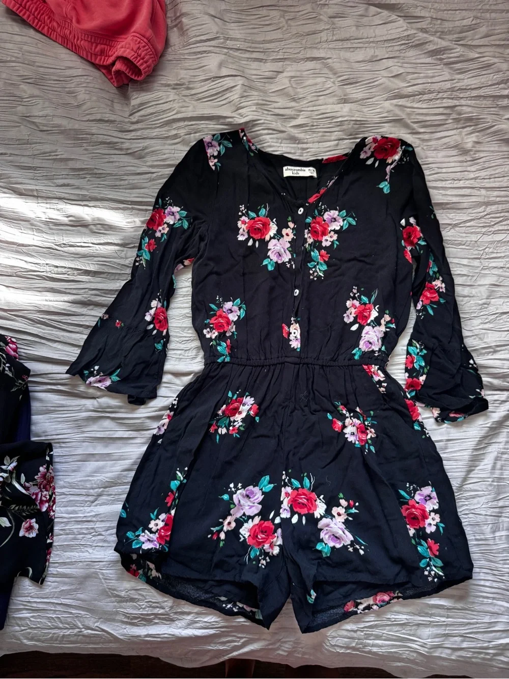 abercrombie kids Black Floral Romper with Pink & Red floral